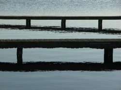 Bridges over grey-blue water